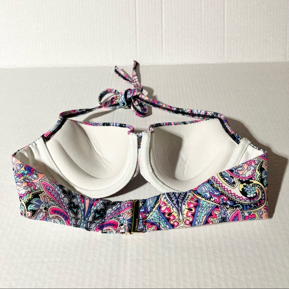 VICTORIAS SECRET VS Paisley Ruched Hot Pink and Blue Bikini Top Womens 32B - Picture 9 of 13